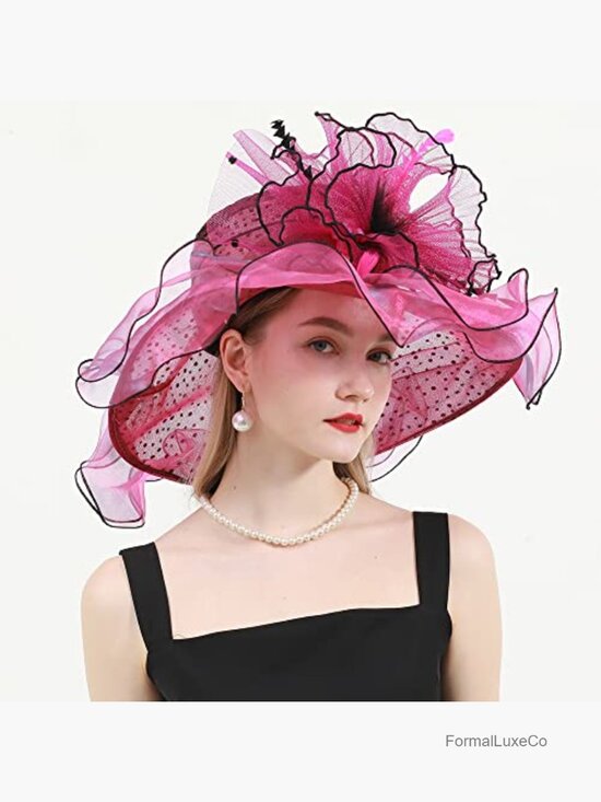 Wide Brim Feather Derby Fascinator Hat Formal Occasion Sun Visor main image 5